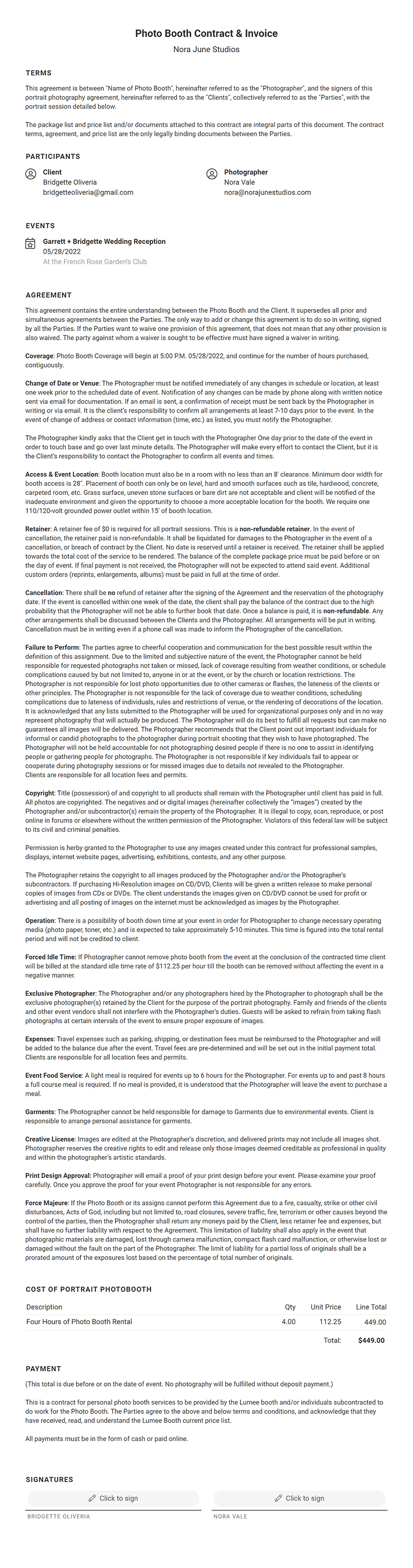 Photo Booth Contract (Free Template) - Lightfolio