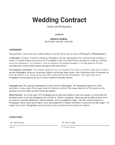 Online wedding contract