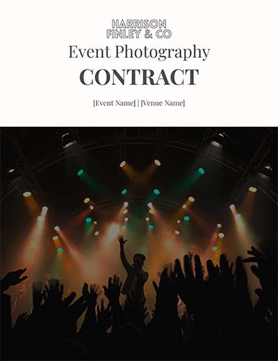 Event photography contract cover page