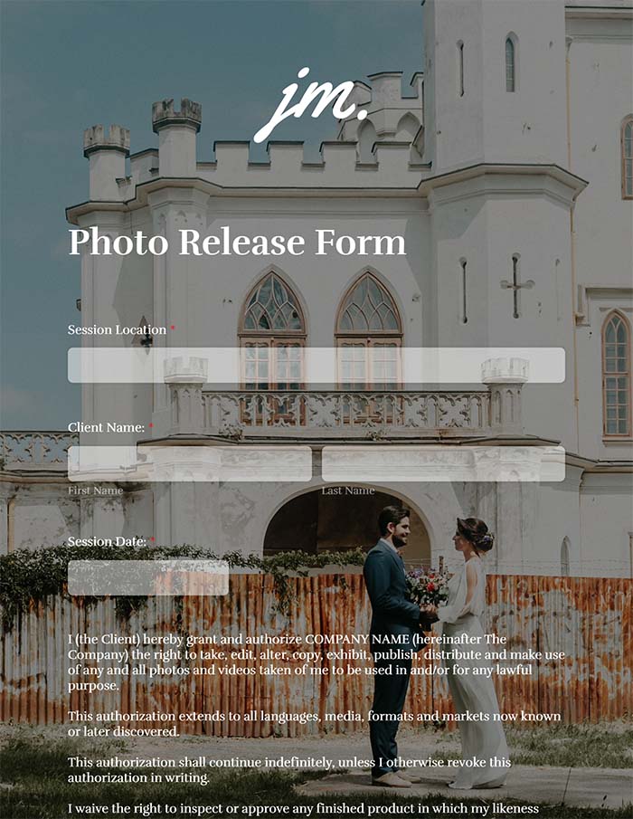 Photographer release form template