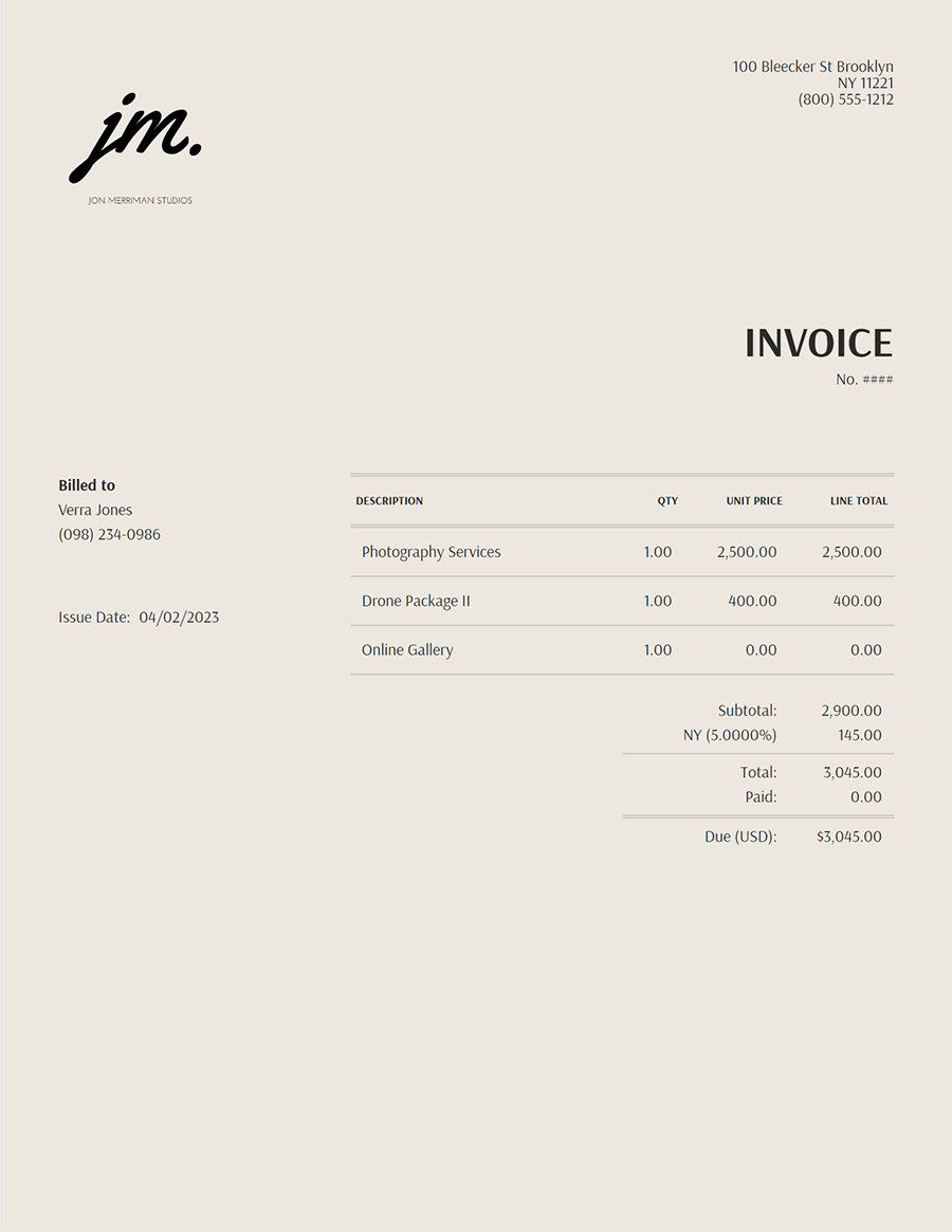 Photography Invoices Lightfolio