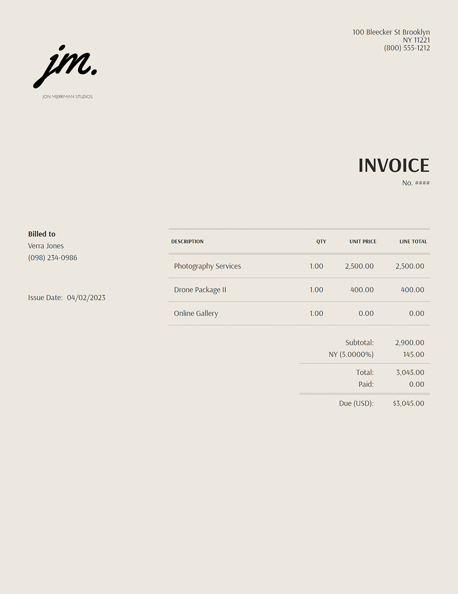 Photography invoice