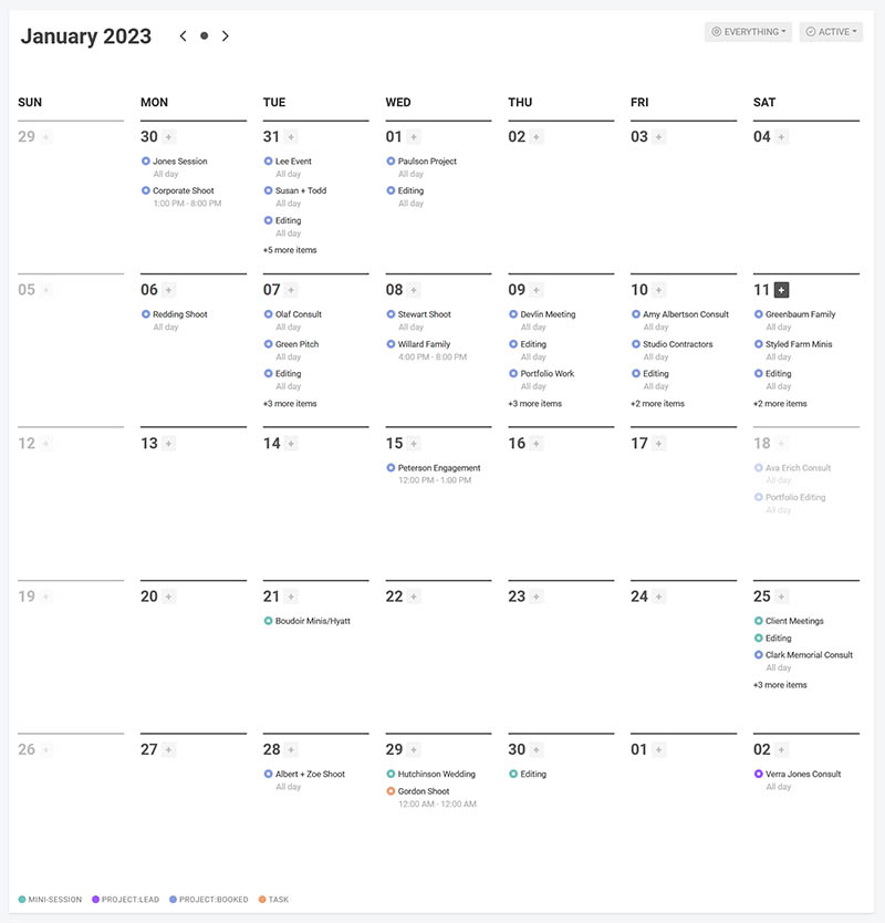 Calendar mode show all your booked shoots